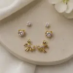 Gold Renk Kalp ve Fiyonk Figürlü Zirkon Taşlı 6'lı Küpe Seti - Görsel 2