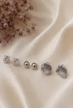 Silver Renk Sedef Taş Detaylı 6'lı Küpe Seti - Görsel 2