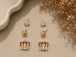 Gold Renk Taç Figürlü 6'lı Küpe Seti - Görsel 2