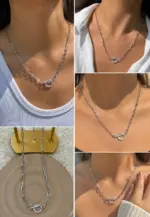 Silver Taş Detaylı Modern Zincir Kolye