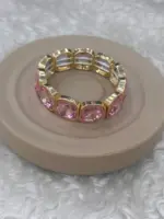 Gold Renk Pembe Taşlı Esnek Bileklik - Görsel 2