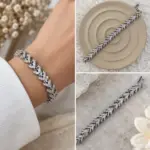 Silver V Form Taşlı Bileklik
