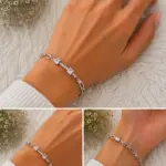 Kare Taş Detaylı Silver Zincir Bileklik