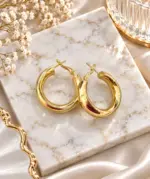 Gold Bombeli Halka Küpe - Görsel 2