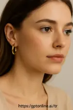 Gold Kalın Orta Boy Çelik Halka Küpe - Görsel 2