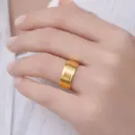 Klasik Saten Dokulu Altın Renk Yüzük 16 beden