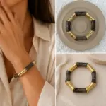 Siyah Gold Detaylı Parçalı Bileklik