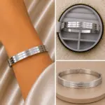 Minimal Silver Çizgi Detaylı Kelepçe Bileklik
