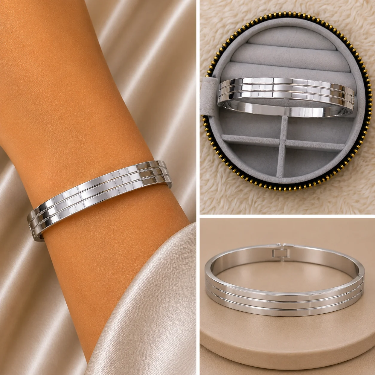 c0b171e7-bb48-4a99-a1e8-3e5906ca58d9.webp Minimal Silver Çizgi Detaylı Kelepçe Bileklik - Görsel 1