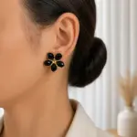 Siyah Çiçek Form Küpe - Görsel 2