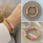 Pembe Gold Detaylı Parçalı Bileklik