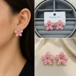 Pembe Çiçek Form Küpe