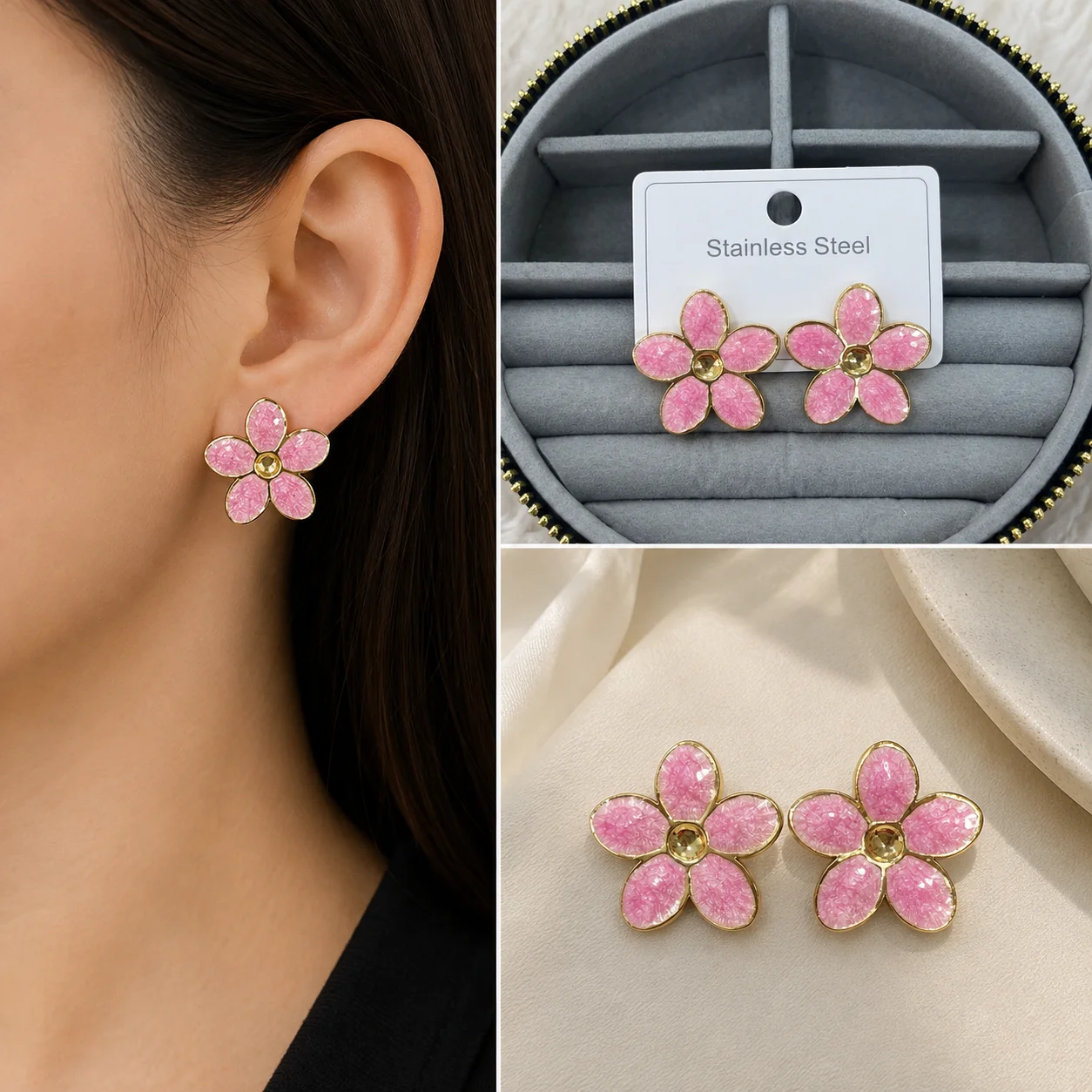 c95a6d06-d6df-4800-8099-d0bc833c7252.webp Pembe Çiçek Form Küpe - Görsel 1