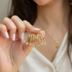 Gold Renk Üçlü Yıldız Sallantılı Taşlı Küpe