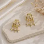 Gold Renk Üçlü Kutup Yıldızı Sallantılı Taşlı Küpe - Görsel 2