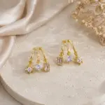 Gold Renk Üçlü Mix Figür Sallantılı Taşlı Küpe - Görsel 2