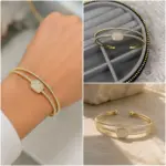 Gold Renk Taşlı Kare Detaylı Kelepçe Bileklik