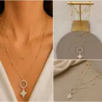 Gold Renk Taşlı Baklava Figürlü Çoklu Zincir Kolye