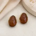 Kahverengi Damla Taşlı Gold Renk Küpe - Görsel 2