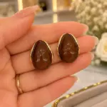 Kahverengi Damla Taşlı Gold Renk Küpe