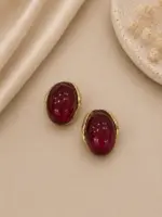 Bordo Taşlı Damla Form Gold Renk Küpe - Görsel 2