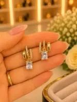 Baget Taş Sallantılı Gold Renk Küpe