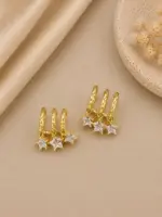 Üçlü Yıldız Taşlı Gold Renk Küpe - Görsel 2