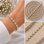 Yuvarlak Taşlı Gold Bileklik