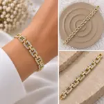 Geometrik Taşlı Gold Bileklik