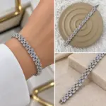 Çift Sıra Yaprak Taşlı Silver Bileklik