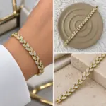 gold yaprak taşlı bileklik