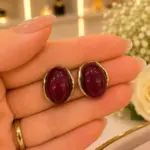Bordo Taşlı Damla Form Gold Renk Küpe