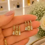 Gold Renk Baget Taşlı Sallantılı Halka Küpe