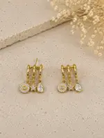 Gold Renk Yıldız ve Damla Taşlı Sallantılı Küpe - Görsel 2