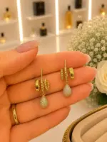 Gold Renk Damla Taşlı Sallantılı Küpe