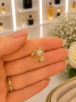 Gold Renk Yıldız Taşlı Ear Cuff Küpe