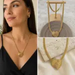 Gold Kalp Figürlü Hasır Zincir Kolye – Modern Ayarlanabilir Kadın Kolye - Görsel 4