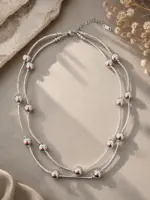 Gümüş Renk Geometrik Boncuk Detaylı Uzun Kadın Kolye - Görsel 3