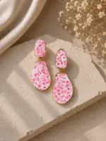Pembe Mineli Damla Form Kadın Küpe - Görsel 3