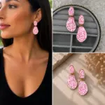 Pembe Mineli Damla Form Kadın Küpe