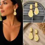 Sarı Mineli Damla Form Küpe - Görsel 2