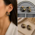 Gold Detaylı Füme Halkalı Kadın Küpe - Görsel 4