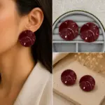Bordo Dalgalı Form Büyük Boy Kadın Küpe - Görsel 3