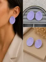 Lila Sedef Dokulu Oval Gümüş Renk Kadın Küpe - Görsel 4