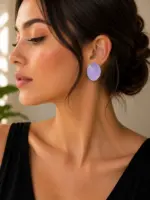 Lila Sedef Dokulu Oval Gümüş Renk Kadın Küpe