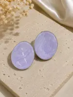 Lila Sedef Dokulu Oval Gümüş Renk Kadın Küpe - Görsel 2