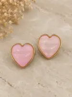 Pembe Kalp Figürlü Gold Çerçeveli Küpe - Görsel 2