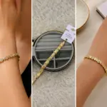 Xuping Taş Detaylı Geometrik Desenli Gold Renk Bileklik