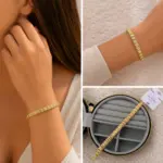 Xuping Gold Renk Geometrik Desenli Taş Detaylı Bileklik