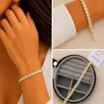 Xuping Işıltılı Oval Taş İşlemeli Gold Renk Bileklik